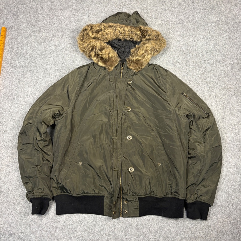 Forever 21 Plus Size Olive Green Bomber Jacket Faux Fur Hood Utility Coat 2X